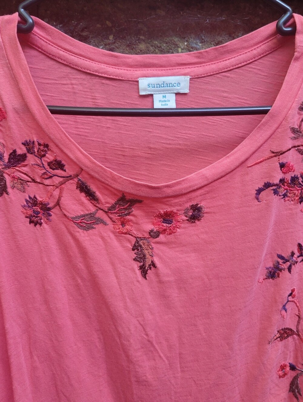 Sundance catalog women's embroidered layered flutter sleeve coral pink Tshirt M - Picture 7 of 14